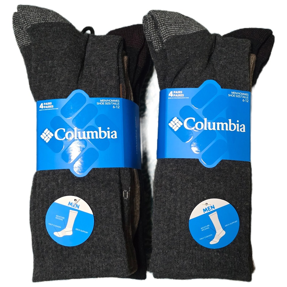 Columbia Men Crew‎ Socks Pack Shoe Sz 6-12 Moisture Wicking Arch Support (W)